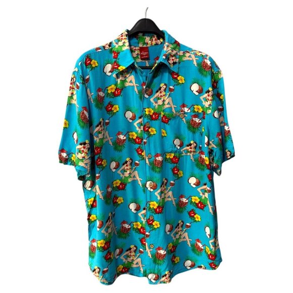 Vintage Junction West Hula Girl Hawaiian Shirt Classic Coconut Tiki Men's Large